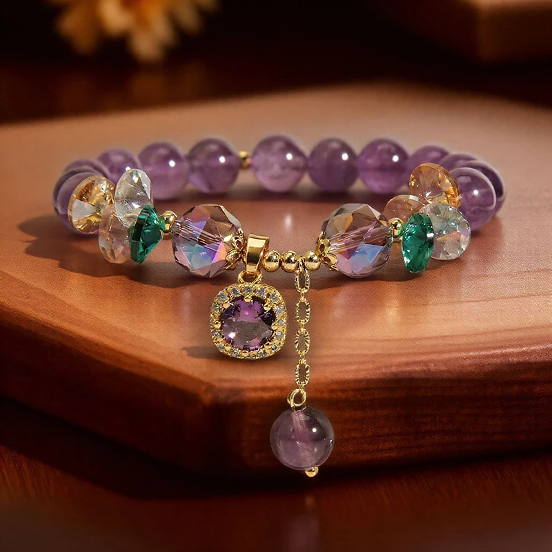 Natural Purple Crystal Bead Bracelet – Healing Stone Gift 2