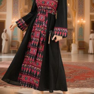 Arab maxi dress for women with floral print and smocked waist