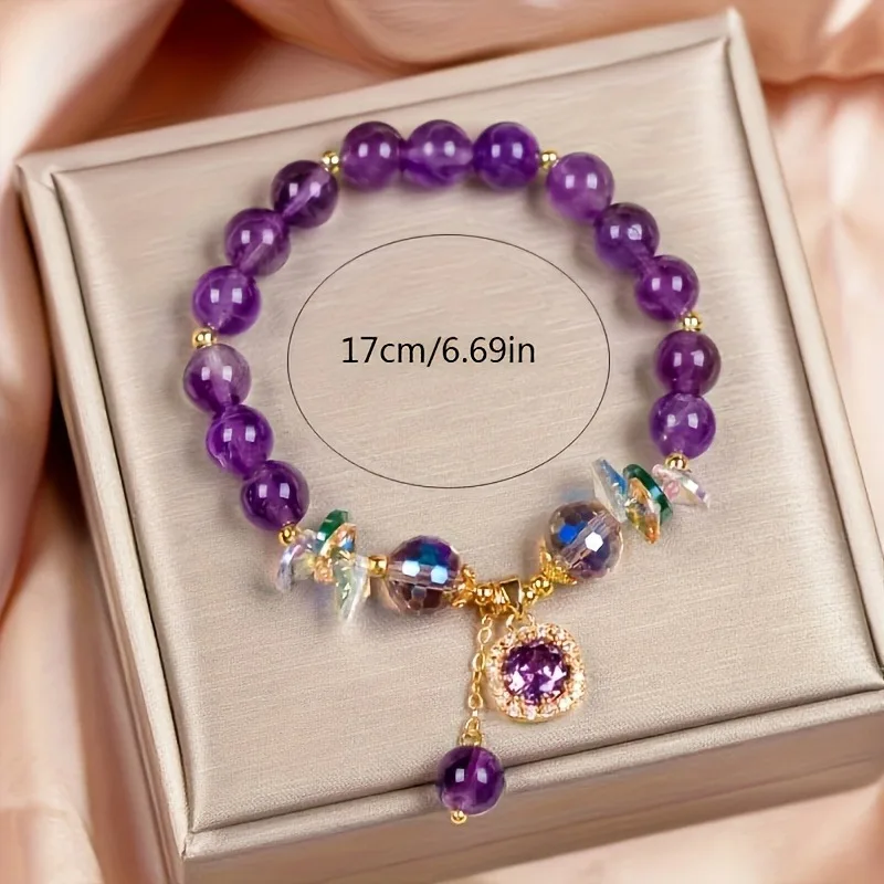 Natural Purple Crystal Bead Bracelet – Healing Stone Gift 6