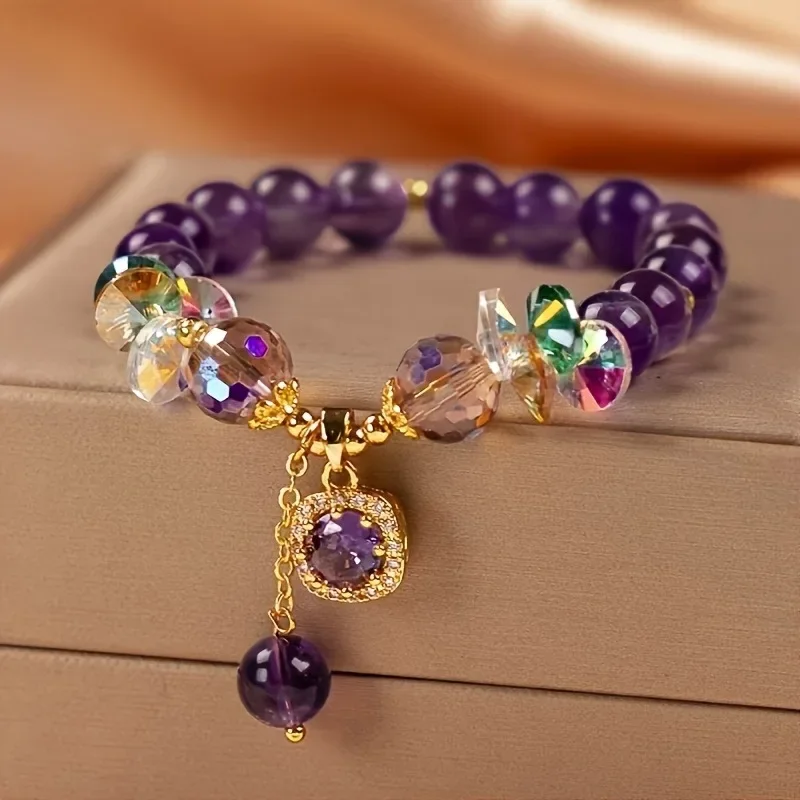 Natural Purple Crystal Bead Bracelet – Healing Stone Gift 5