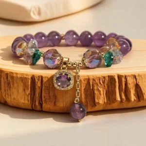 Natural Purple Crystal Bead Bracelet – Healing Stone Gift 3