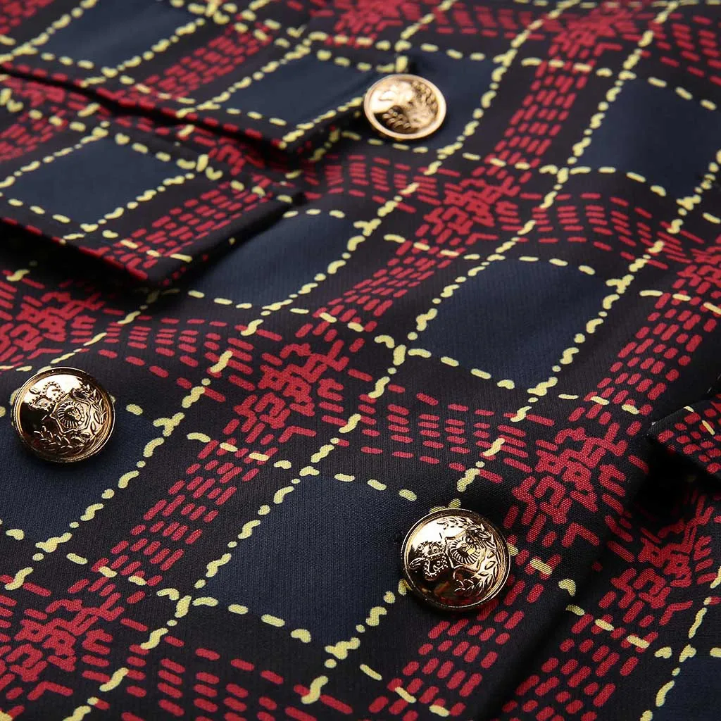 Plaid Office Dress — Double Breasted Vintage Elegance - Image 2