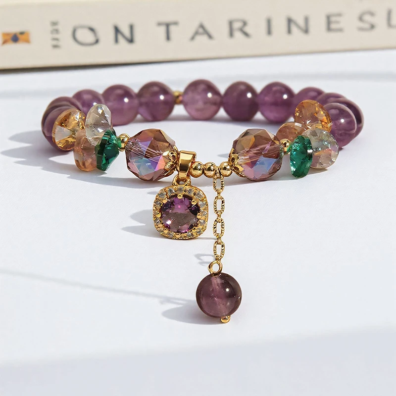 Natural Purple Crystal Bead Bracelet – Healing Stone Gift 4