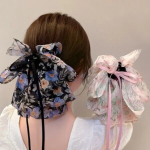 Mesh Ribbon Bow Hair Claw Clip