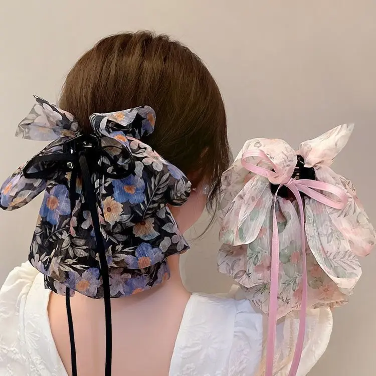 Mesh Ribbon Bow Hair Claw Clip