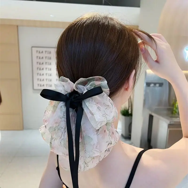 Mesh Ribbon Bow Hair Claw Clip – Elegant Horsetail Hair Accessory - Image 3