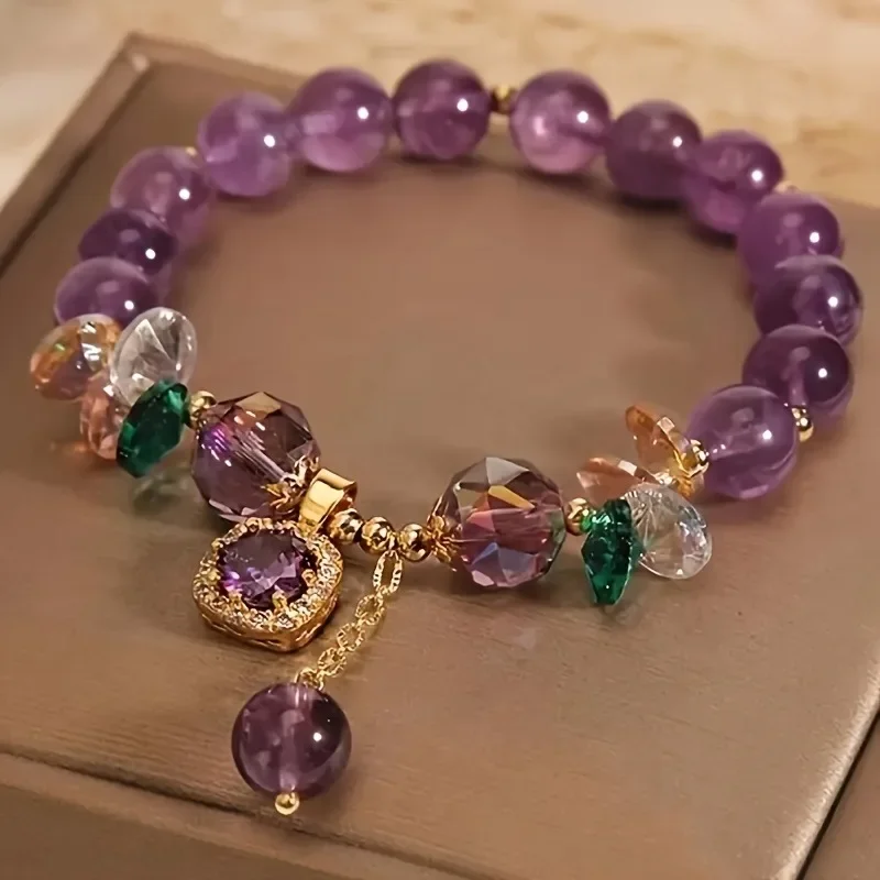 Natural Purple Crystal Bead Bracelet – Healing Stone Gift 1