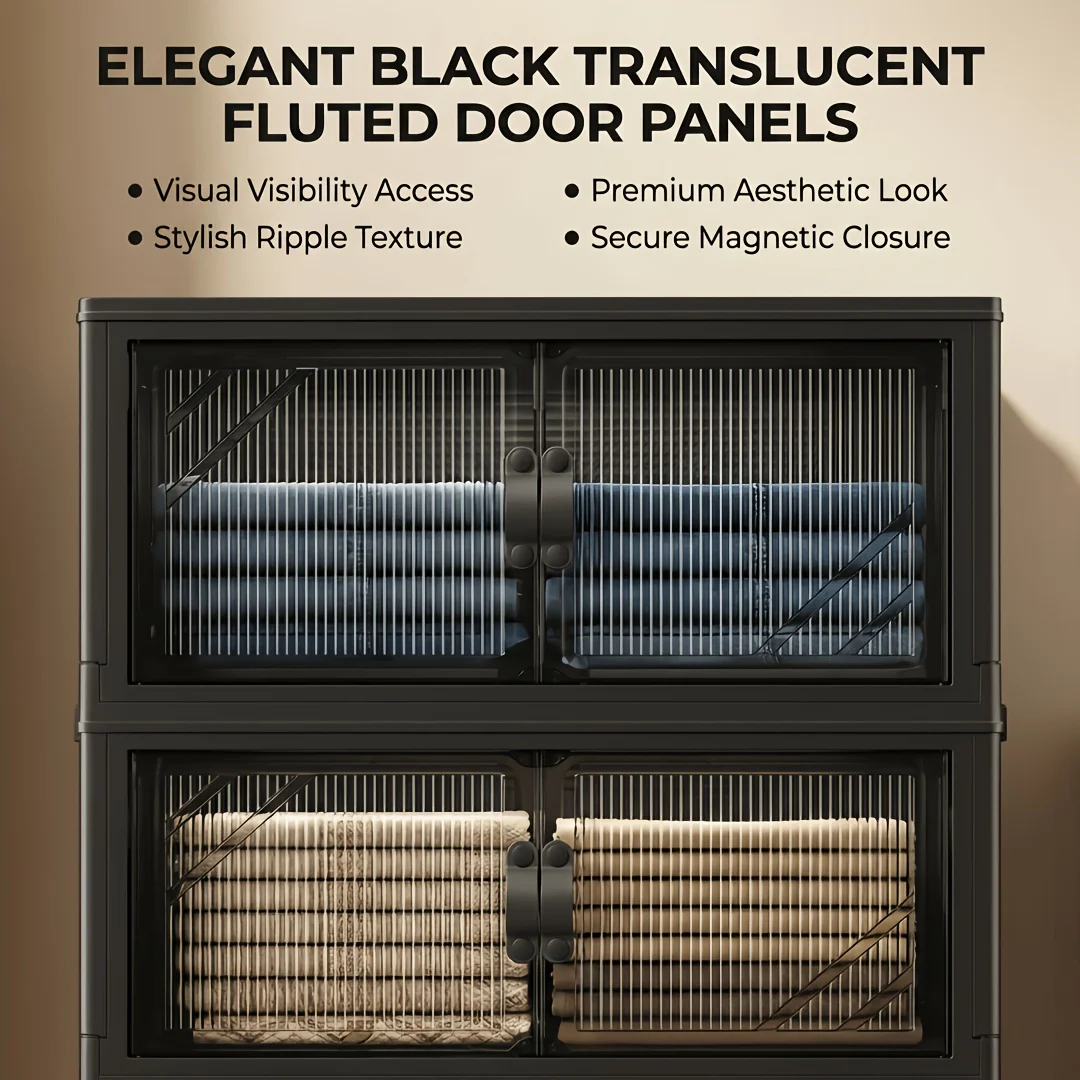 3/4/5/6-tier foldable storage cabinet with clear double doors, foldable and stackable plastic storage boxes with wheels, large-capacity rolling organizer, perfect for pantry, bedroom, bathroom, or coffee bar, black 3/4/5/6-tier foldable storage cabinet with clear double doors, foldable and stackable plastic storage boxes with wheels, large-capacity rolling organizer, perfect for pantry, bedroom, bathroom, or coffee bar, black