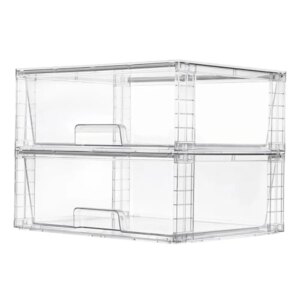 Clear acrylic stackable storage drawers with pull-out design