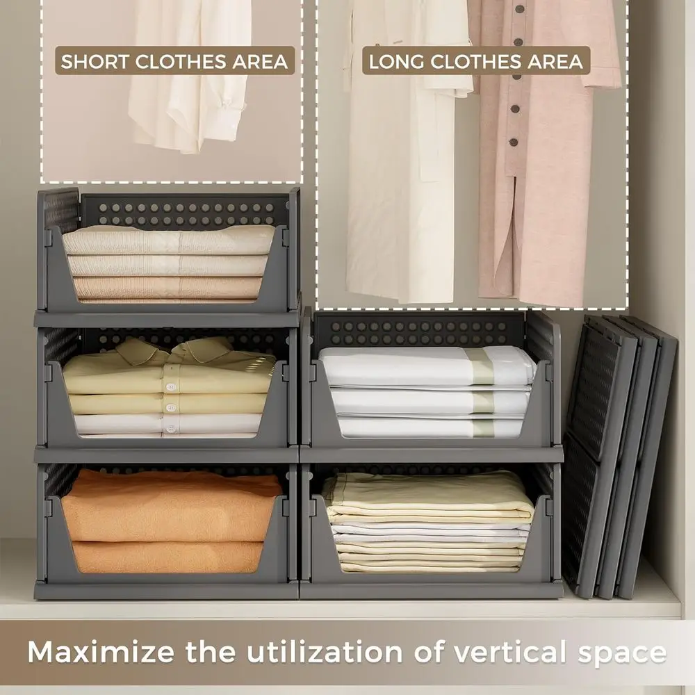 8 Pack Closet Organizers and Storage Plastic Stackable Storage Bins, Foldable Drawer Shelf Storage Container for Wardrobe Kitche 8 Pack Closet Organizers and Storage Plastic Stackable Storage Bins, Foldable Drawer Shelf Storage Container for Wardrobe Kitche