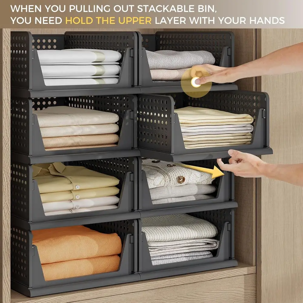 8 Pack Closet Organizers and Storage Plastic Stackable Storage Bins, Foldable Drawer Shelf Storage Container for Wardrobe Kitche 8 Pack Closet Organizers and Storage Plastic Stackable Storage Bins, Foldable Drawer Shelf Storage Container for Wardrobe Kitche