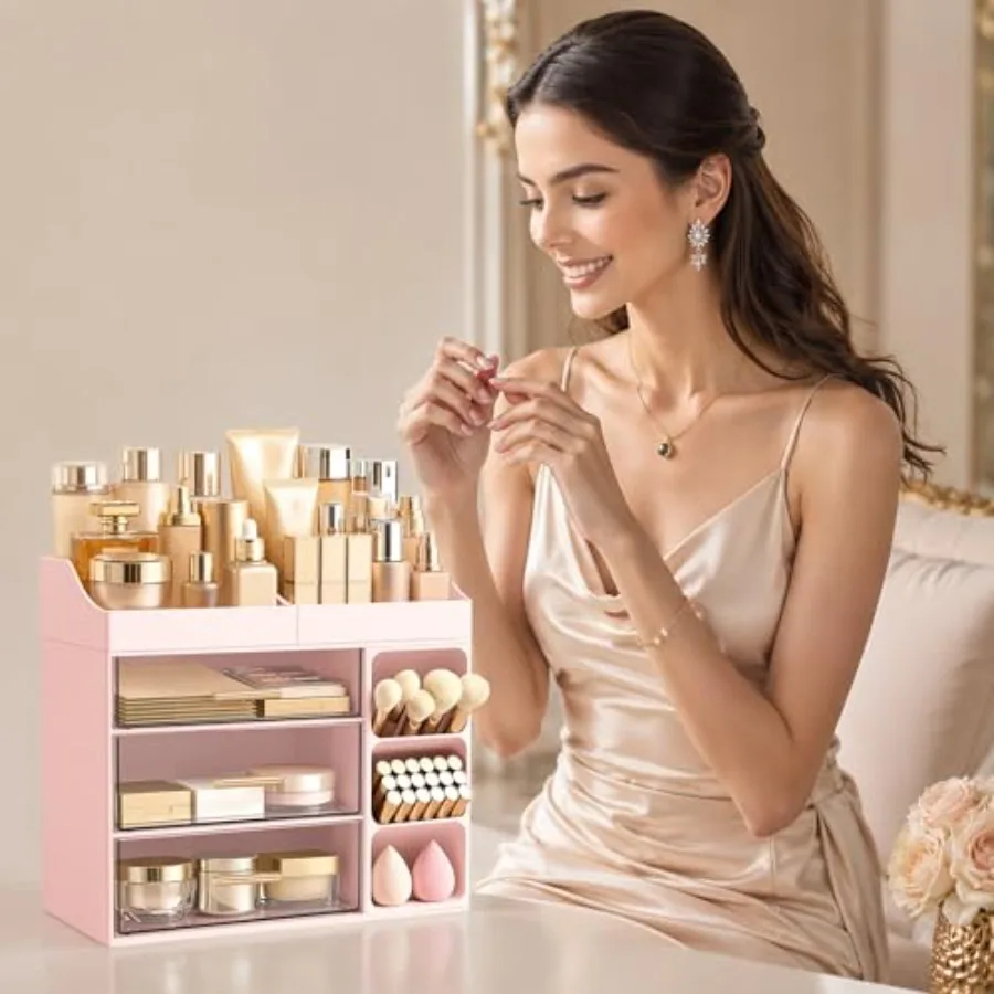 Large cosmetic organizer for skincare and makeup storage