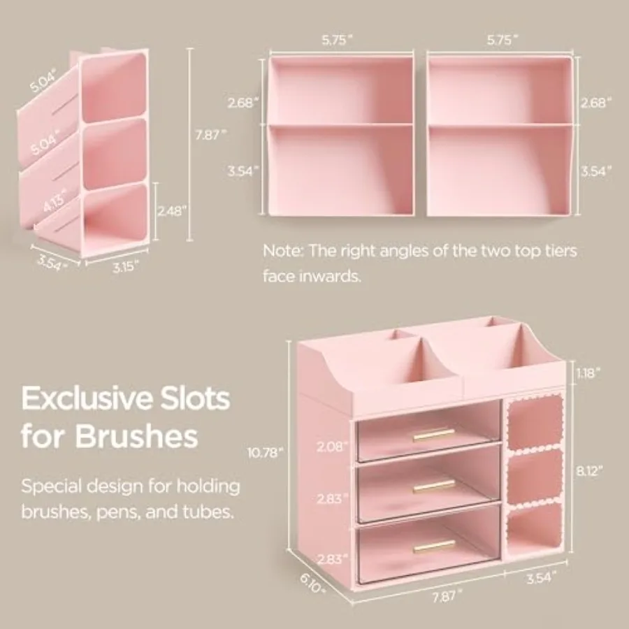 Bathroom countertop makeup organizer with multiple compartments