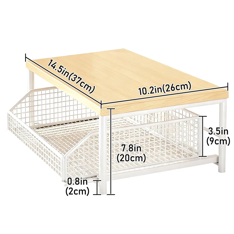 Space-Saving 2-Tier Pull-Out Rack | Printer/Microwave Stand with Storage Basket | For Kitchen, Living Room & Bedroom