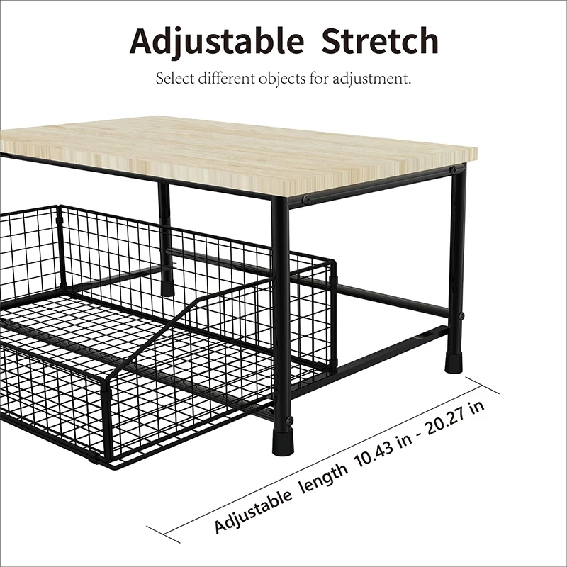 Space-Saving 2-Tier Pull-Out Rack | Printer/Microwave Stand with Storage Basket | For Kitchen, Living Room & Bedroom
