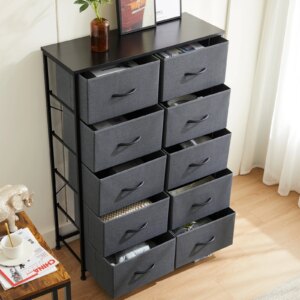 Modern Bedside Table with 10 Fabric Drawers