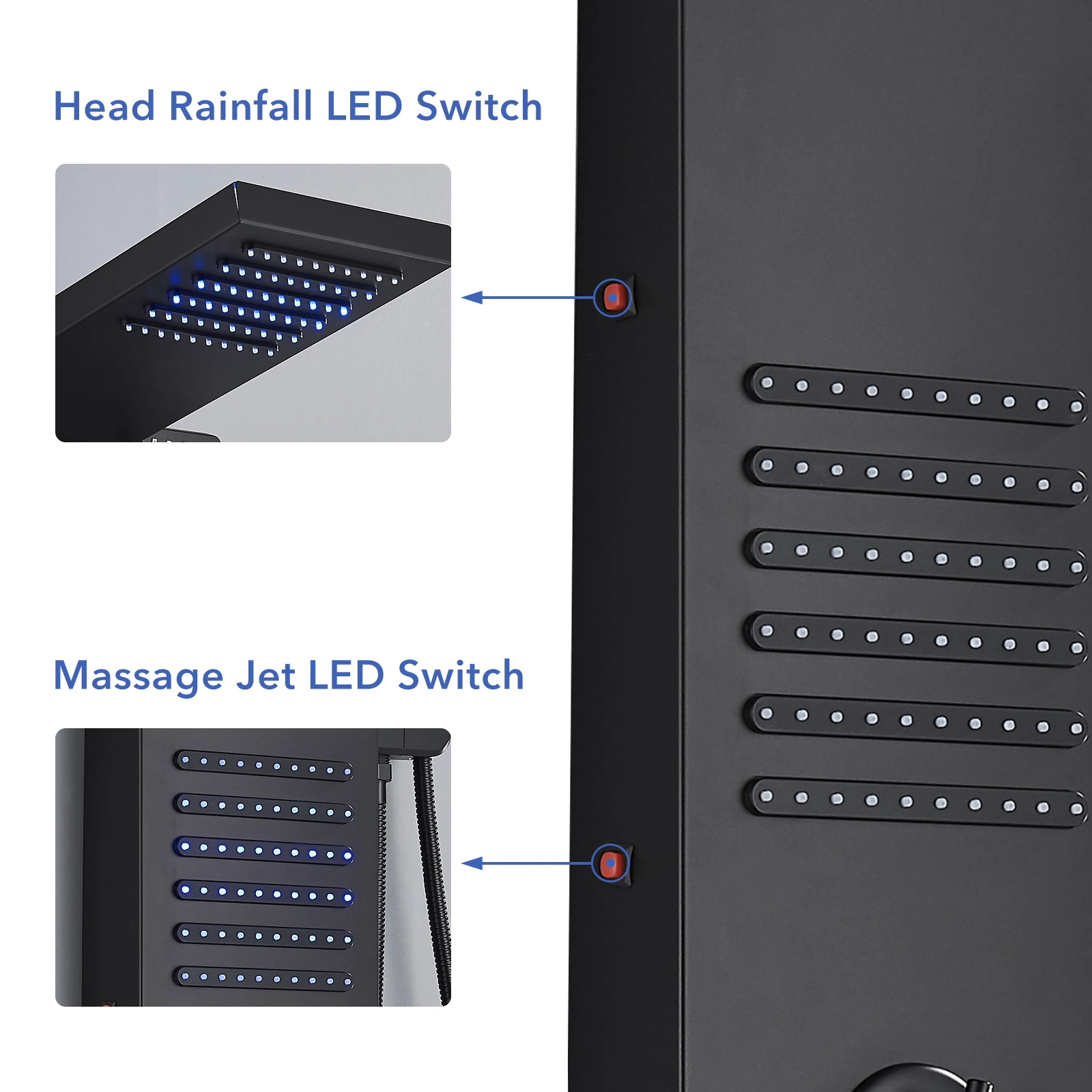 Black LED Shower Panel Tower System Rain Waterfall Shower Column Hydroelectricity Massage Body Spa Bath Shower Faucet Mixer