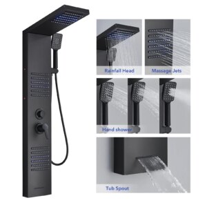 Premium LED Shower Panel with Rainfall Waterfall and Massage Jets
