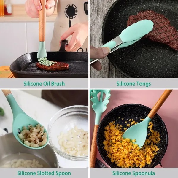 Aero 11 Pcs Silicone Cooking Utensil Set – Heat Resistant Kitchenware with Wooden Handles