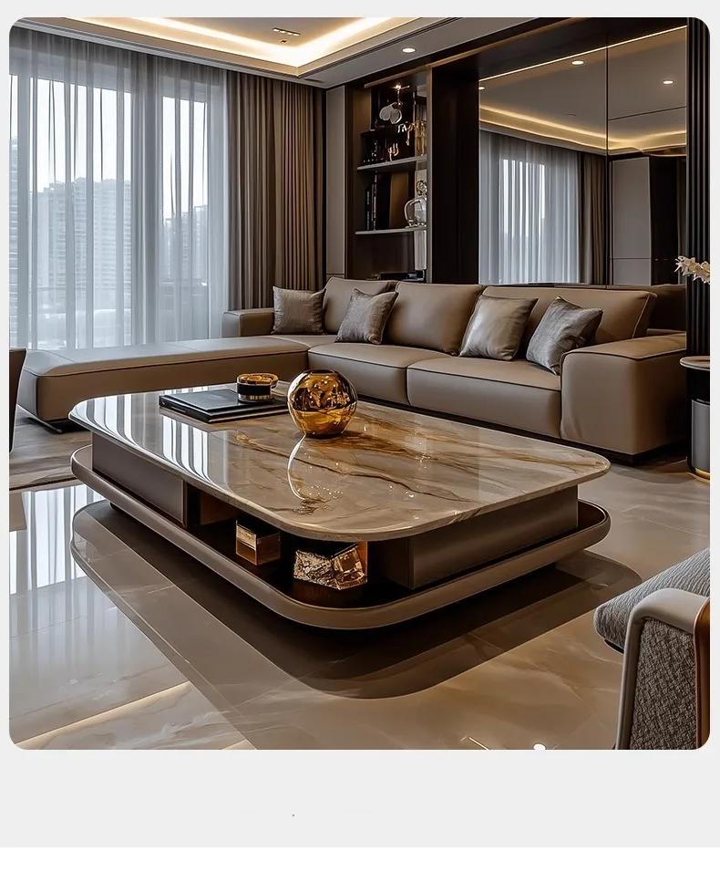 Luxury brown coffee table styled with contemporary furniture.